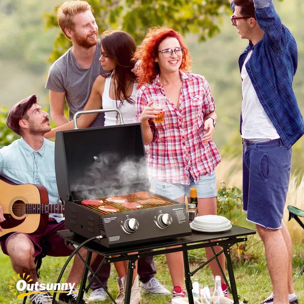 2 Burner Propane Gas Grill Portable Tabletop BBQ with Foldable Legs Lid Thermometer for Camping Black - product image 10