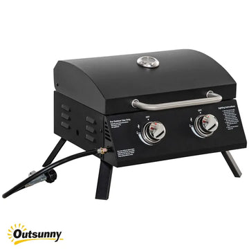 2 Burner Propane Gas Grill Portable Tabletop BBQ with Foldable Legs Lid Thermometer for Camping Black - product image 1