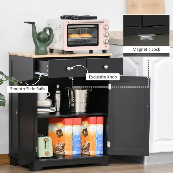 HOMCOM 2-Door Sideboard Buffet Cabinet, Kitchen Cabinet, Coffee Bar Cabinet with Adjustable Shelf and 2 Drawers for Dining Room, Hallway, Black - product image 7
