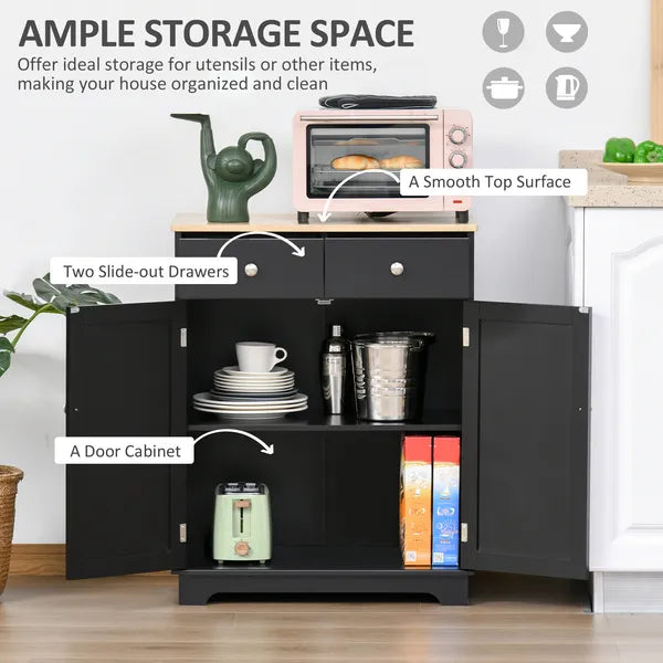 HOMCOM 2-Door Sideboard Buffet Cabinet, Kitchen Cabinet, Coffee Bar Cabinet with Adjustable Shelf and 2 Drawers for Dining Room, Hallway, Black - product image 4