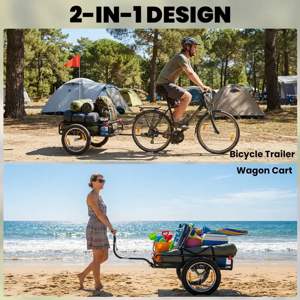 Soozier 2-In-1 Bike Cargo Trailer and Wagon Cart, Multi-Use Bicycle Trailer with Quick Release 16" Pneumatic Wheels, Kickstand - product image 3