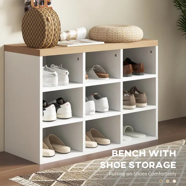 HOMCOM 2-in-1 Coat Rack Shoe Bench Set 9 Pair Storage Cabinet Hall Tree Entryway Hallway Mudroom Bedroom Organizer White - product image 5