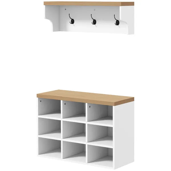 HOMCOM 2-in-1 Coat Rack Shoe Bench Set 9 Pair Storage Cabinet Hall Tree Entryway Hallway Mudroom Bedroom Organizer White - product image 1