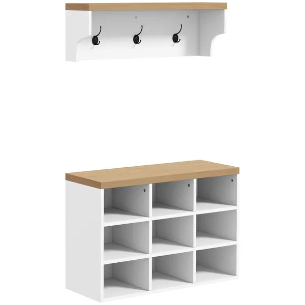 HOMCOM 2-in-1 Coat Rack Shoe Bench Set 9 Pair Storage Cabinet Hall Tree Entryway Hallway Mudroom Bedroom Organizer White - product image 11