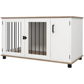 2-In-1 Dog Crate Table with Double Doors and Storage, Dog Cage for Medium and Large-sized Dogs, Walnut and White - product image 1
