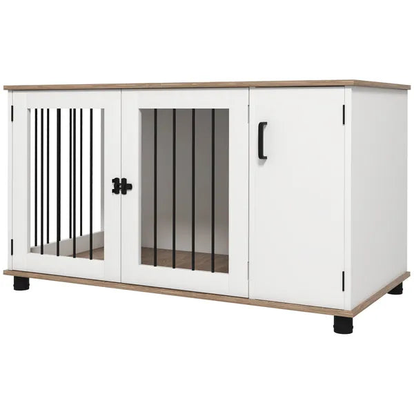 2-In-1 Dog Crate Table with Double Doors and Storage, Dog Cage for Medium and Large-sized Dogs, Walnut and White - product image 1