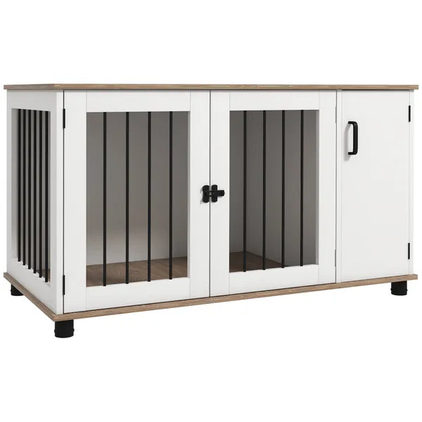 2-In-1 Dog Crate Table with Double Doors and Storage, Dog Cage for Medium and Large-sized Dogs, Walnut and White - product image 11