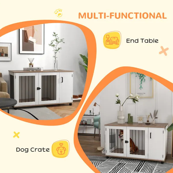 2-In-1 Dog Crate Table with Double Doors and Storage, Dog Cage for Medium and Large-sized Dogs, Walnut and White - product image 5
