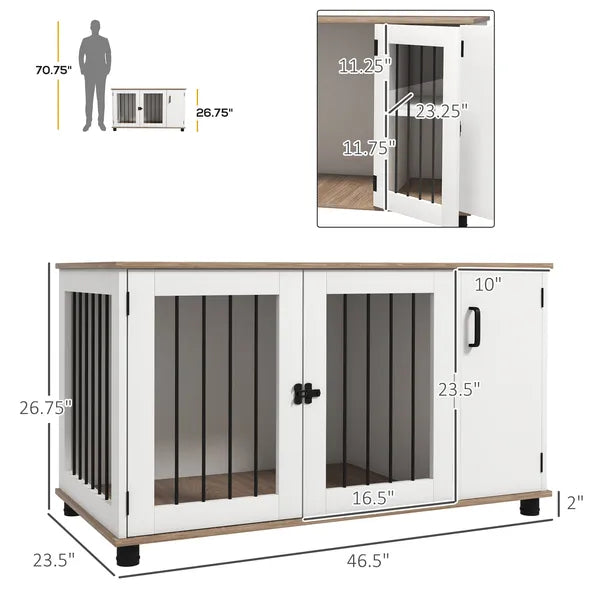 2-In-1 Dog Crate Table with Double Doors and Storage, Dog Cage for Medium and Large-sized Dogs, Walnut and White - product image 3