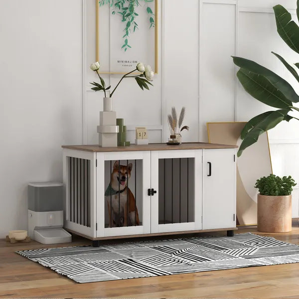 2-In-1 Dog Crate Table with Double Doors and Storage, Dog Cage for Medium and Large-sized Dogs, Walnut and White - product image 10