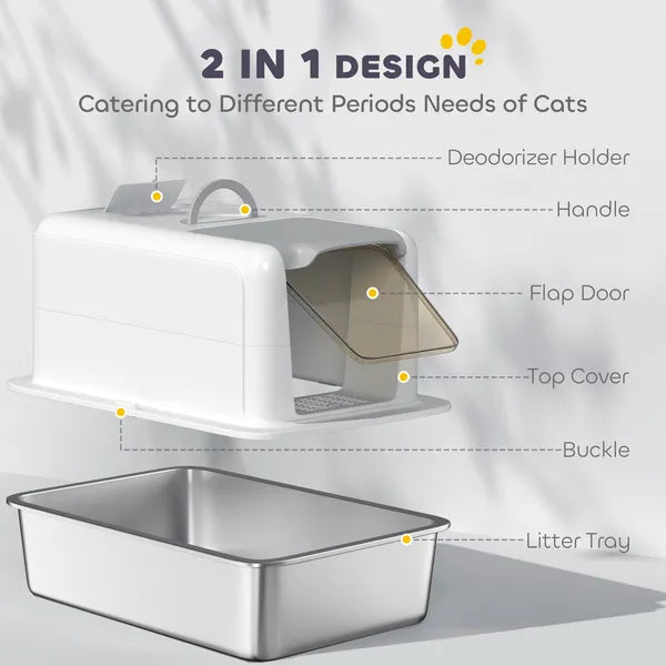 2 in 1 Stainless Steel Cat Litter Box with Removable Lid, Scoop, Filter Bags, for Small to Large Cats, White - product image 6