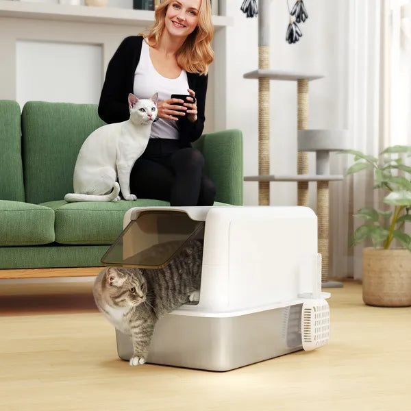 2 in 1 Stainless Steel Cat Litter Box with Removable Lid, Scoop, Filter Bags, for Small to Large Cats, White - product image 10