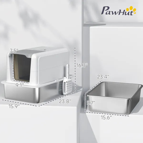 2 in 1 Stainless Steel Cat Litter Box with Removable Lid, Scoop, Filter Bags, for Small to Large Cats, White - product image 3