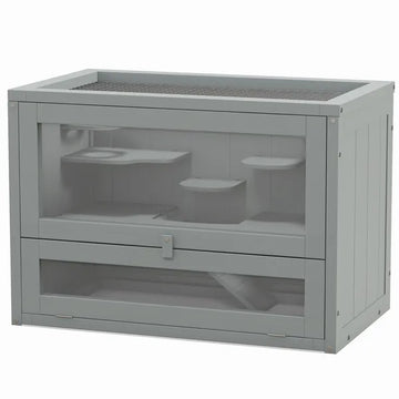 2-Level Hamster Home, Openable Top and Door, Includes Shelf and Ladder, Space-Saving Design, Gray - product image 1