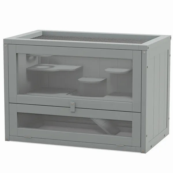 2-Level Hamster Home, Openable Top and Door, Includes Shelf and Ladder, Space-Saving Design, Gray - product image 1