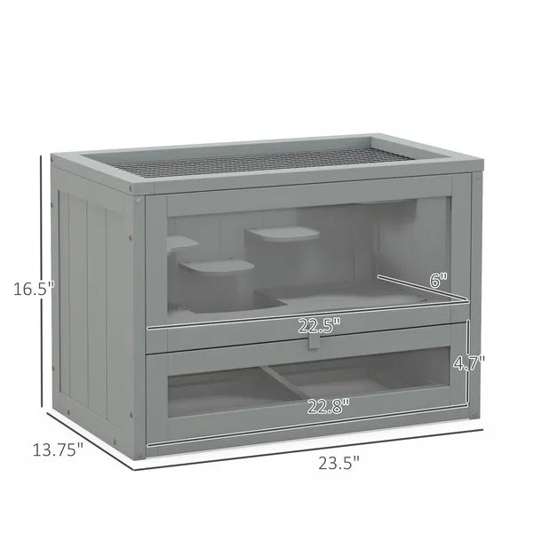 2-Level Hamster Home, Openable Top and Door, Includes Shelf and Ladder, Space-Saving Design, Gray - product image 3