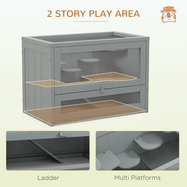 2-Level Hamster Home, Openable Top and Door, Includes Shelf and Ladder, Space-Saving Design, Gray - product image 4