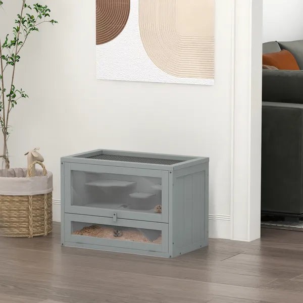 2-Level Hamster Home, Openable Top and Door, Includes Shelf and Ladder, Space-Saving Design, Gray - product image 10