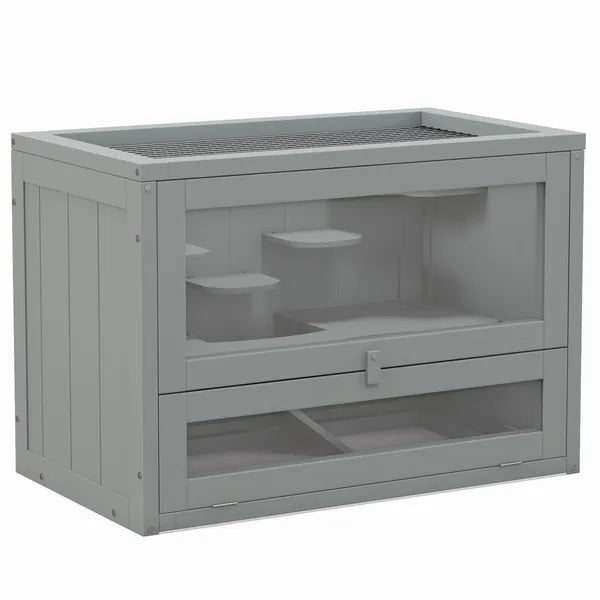 2-Level Hamster Home, Openable Top and Door, Includes Shelf and Ladder, Space-Saving Design, Gray - product image 11