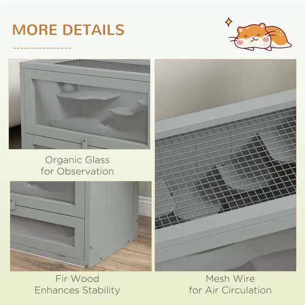 2-Level Hamster Home, Openable Top and Door, Includes Shelf and Ladder, Space-Saving Design, Gray - product image 6