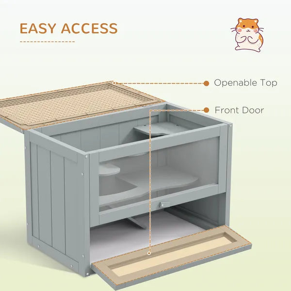 2-Level Hamster Home, Openable Top and Door, Includes Shelf and Ladder, Space-Saving Design, Gray - product image 5