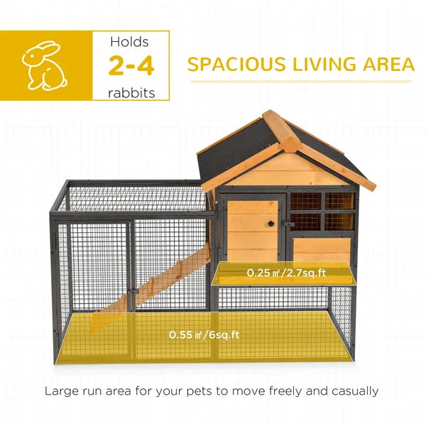 2 Level Outdoor Rabbit Hutch with Asphalt Roof, Removable Tray and Ramp, Light Yellow - product image 4