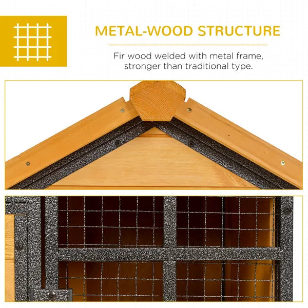 2 Level Outdoor Rabbit Hutch with Asphalt Roof, Removable Tray and Ramp, Light Yellow - product image 6