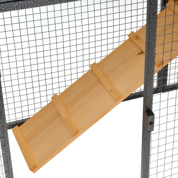 2 Level Outdoor Rabbit Hutch with Asphalt Roof, Removable Tray and Ramp, Light Yellow - product image 13