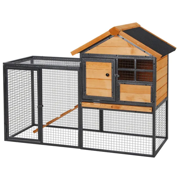 2 Level Outdoor Rabbit Hutch with Asphalt Roof, Removable Tray and Ramp, Light Yellow - product image 17