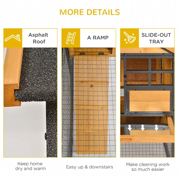 2 Level Outdoor Rabbit Hutch with Asphalt Roof, Removable Tray and Ramp, Light Yellow - product image 7