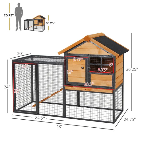 2 Level Outdoor Rabbit Hutch with Asphalt Roof, Removable Tray and Ramp, Light Yellow - product image 3