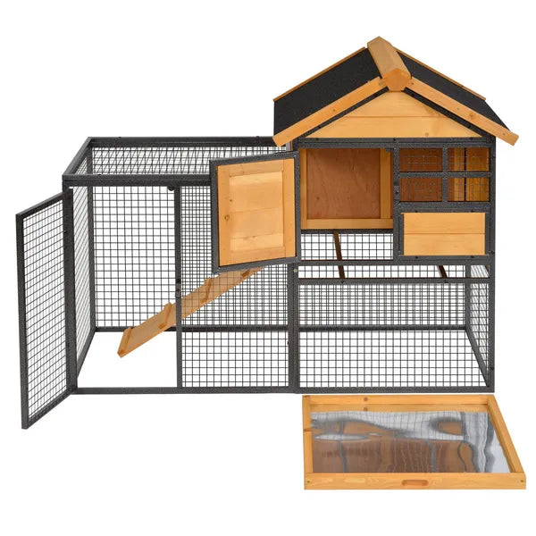 2 Level Outdoor Rabbit Hutch with Asphalt Roof, Removable Tray and Ramp, Light Yellow - product image 8