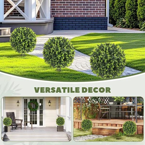 HOMCOM 2 Pack 1.3 Ft Artificial Ball Boxwood Topiary with Ground Stake, UV Resistant Faux Greenery for Indoor Outdoor - product image 6