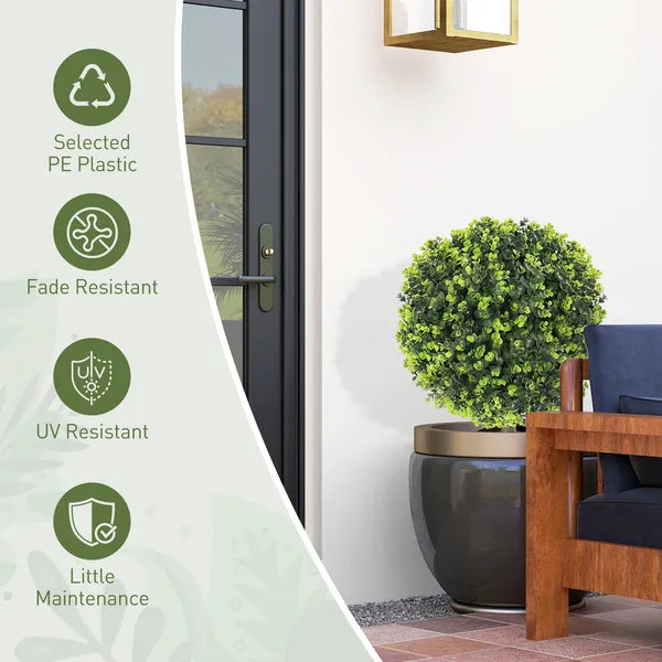 HOMCOM 2 Pack 1.3 Ft Artificial Ball Boxwood Topiary with Ground Stake, UV Resistant Faux Greenery for Indoor Outdoor - product image 7