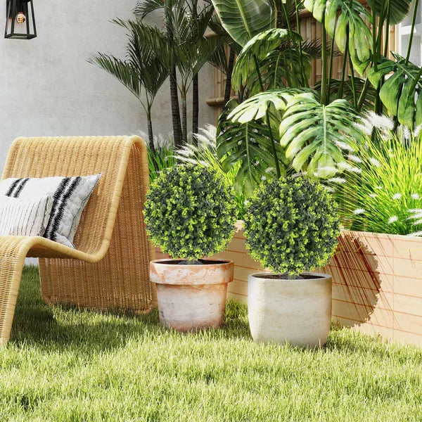 HOMCOM 2 Pack 1.3 Ft Artificial Ball Boxwood Topiary with Ground Stake, UV Resistant Faux Greenery for Indoor Outdoor - product image 8