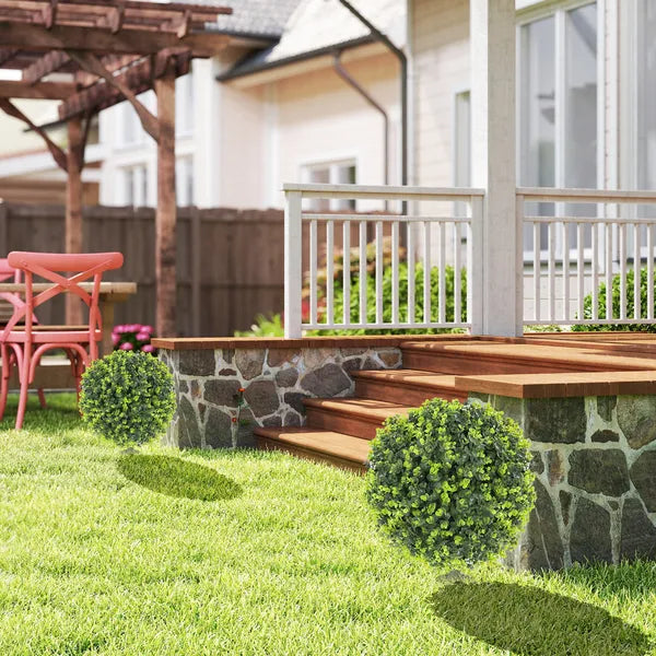 HOMCOM 2 Pack 1.3 Ft Artificial Ball Boxwood Topiary with Ground Stake, UV Resistant Faux Greenery for Indoor Outdoor - product image 2