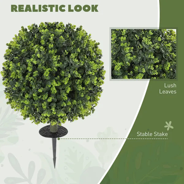 HOMCOM 2 Pack 1.3 Ft Artificial Ball Boxwood Topiary with Ground Stake, UV Resistant Faux Greenery for Indoor Outdoor - product image 4