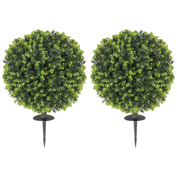 HOMCOM 2 Pack 1.3 Ft Artificial Ball Boxwood Topiary with Ground Stake, UV Resistant Faux Greenery for Indoor Outdoor - product image 1