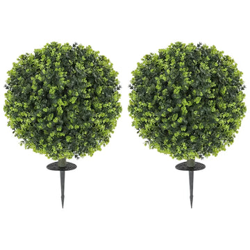 HOMCOM 2 Pack 1.3 Ft Artificial Ball Boxwood Topiary with Ground Stake, UV Resistant Faux Greenery for Indoor Outdoor - product image 1