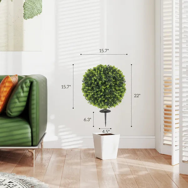 HOMCOM 2 Pack 1.3 Ft Artificial Ball Boxwood Topiary with Ground Stake, UV Resistant Faux Greenery for Indoor Outdoor - product image 3