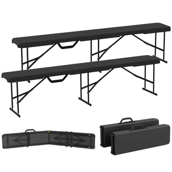 2 Pack 6 ft Portable Foldable Bench Seats, Plastic Folding Benches with Carrying Handle for Camping, Black - product image 11