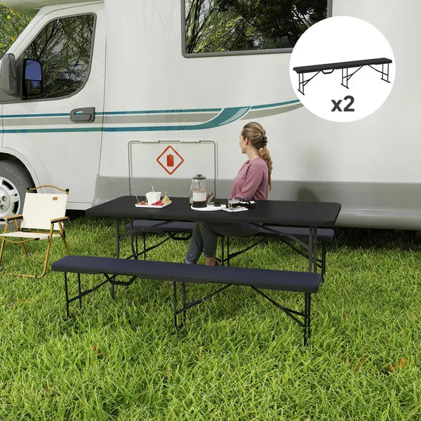2 Pack 6 ft Portable Foldable Bench Seats, Plastic Folding Benches with Carrying Handle for Camping, Black - product image 2