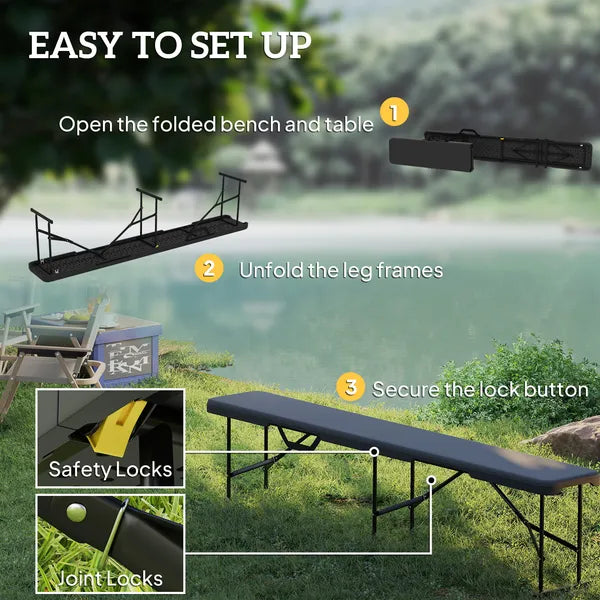 2 Pack 6 ft Portable Foldable Bench Seats, Plastic Folding Benches with Carrying Handle for Camping, Black - product image 7