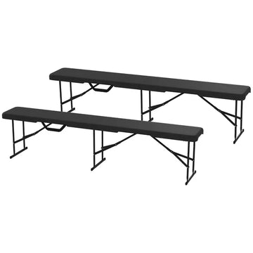 2 Pack 6 ft Portable Foldable Bench Seats, Plastic Folding Benches with Carrying Handle for Camping, Black - product image 1