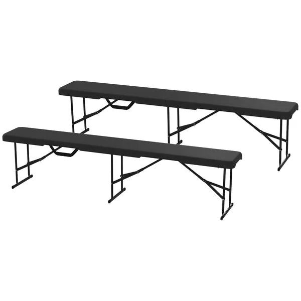 2 Pack 6 ft Portable Foldable Bench Seats, Plastic Folding Benches with Carrying Handle for Camping, Black - product image 1