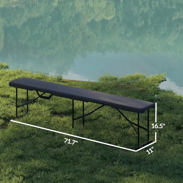2 Pack 6 ft Portable Foldable Bench Seats, Plastic Folding Benches with Carrying Handle for Camping, Black - product image 3