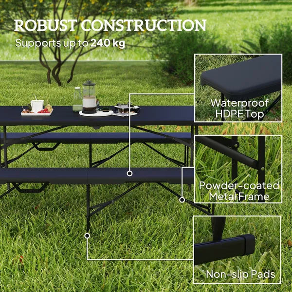2 Pack 6 ft Portable Foldable Bench Seats, Plastic Folding Benches with Carrying Handle for Camping, Black - product image 5