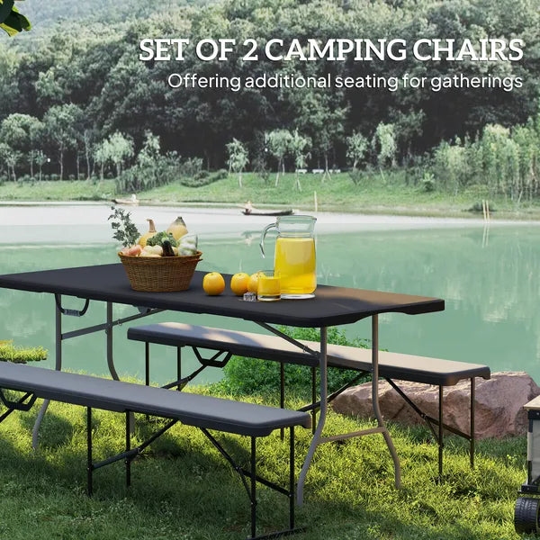 2 Pack 6 ft Portable Foldable Bench Seats, Plastic Folding Benches with Carrying Handle for Camping, Black - product image 4