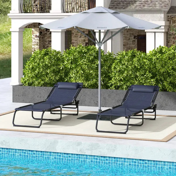 2-Pack Dark Blue Reclining Beach Chairs, 4-Position Folding Chaise Lounge for Patio - product image 10