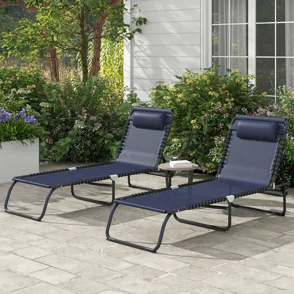 2-Pack Dark Blue Reclining Beach Chairs, 4-Position Folding Chaise Lounge for Patio - product image 2